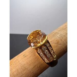 Champagne and white CZ gold over sterling ring size 8